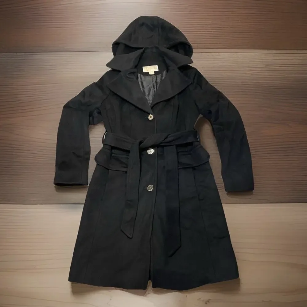 MICHAEL KORS Womens Overcoat US XS Black Wool DK50